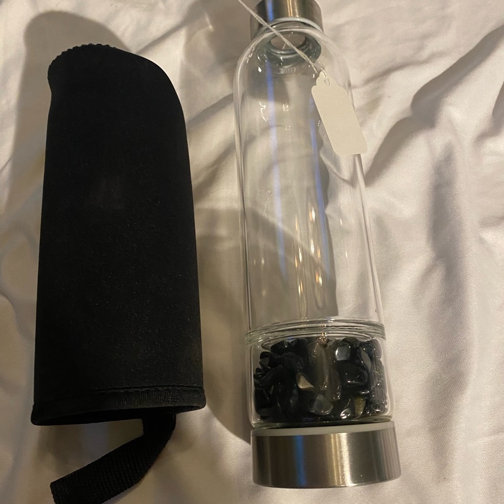Glass Water Bottle, Tiger’s Eye Removable Stones, ￼